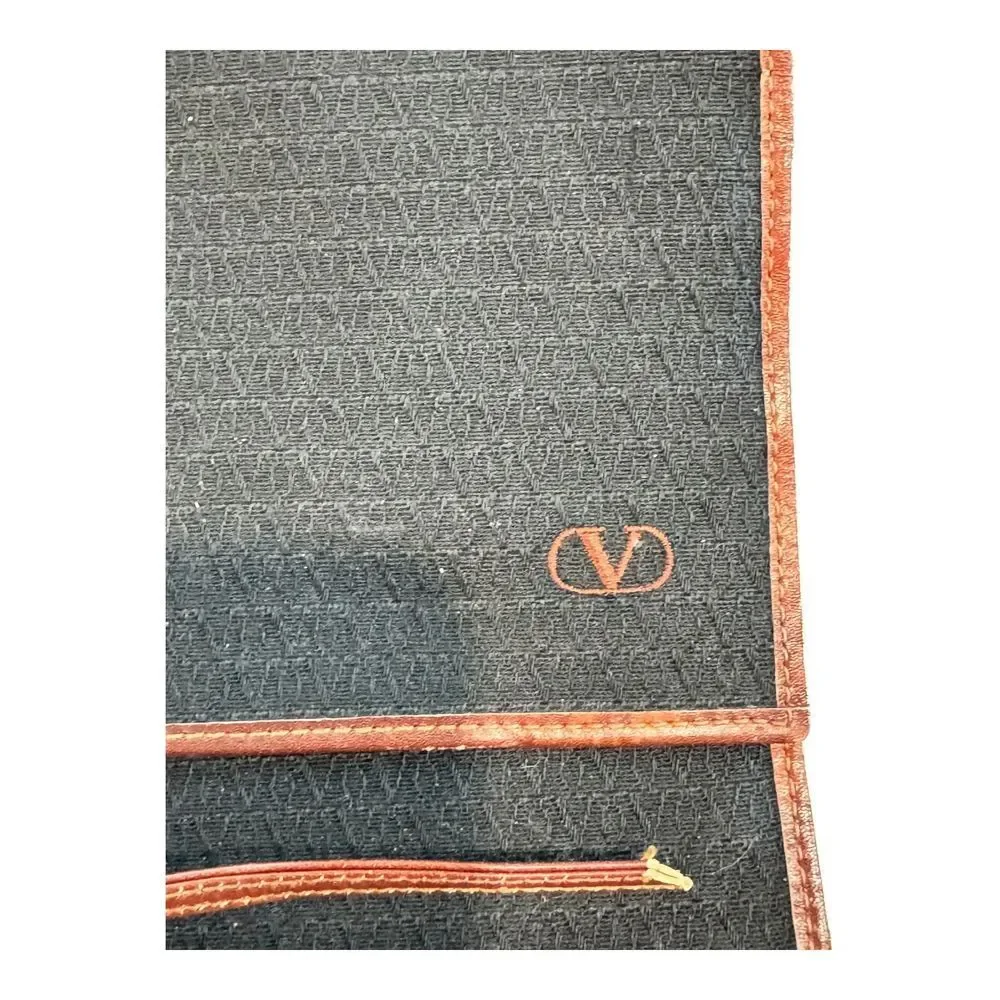 Valentino Black Canvas Travel‎ Wallet Organizer with Brown Leather Trim